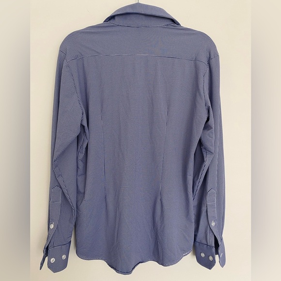 Mizzen + Main Blue‎ Checkered Medium Trim Fit Button Down Dress Shirt Packable - Picture 5 of 10